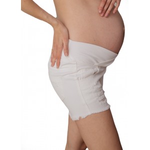 Рваные джинсовые шорты под живот для беременных Белые